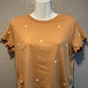 Arizona Jean Company Brown Short Sleeve Top with White Embroidery